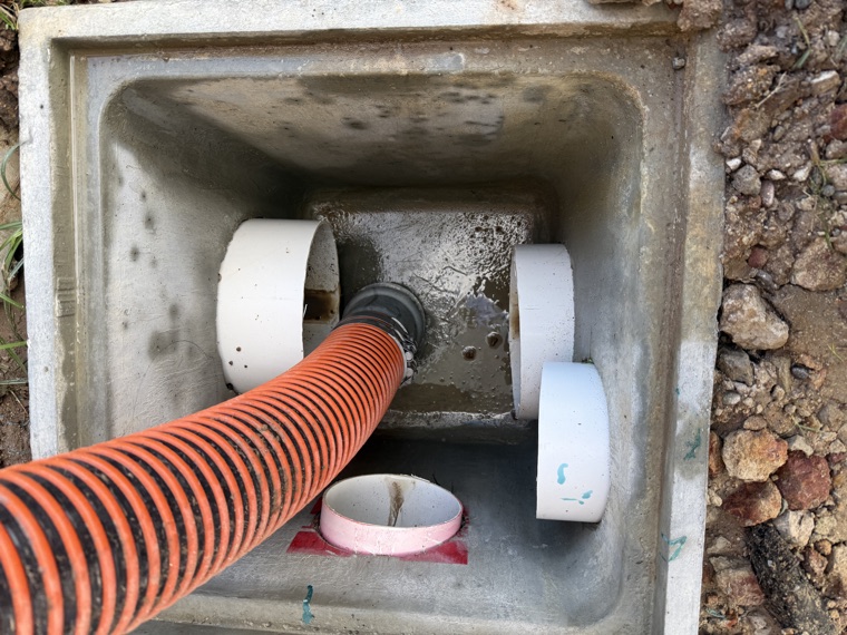 Stormwater pit with multiple PVC outlets vac suction Sydney