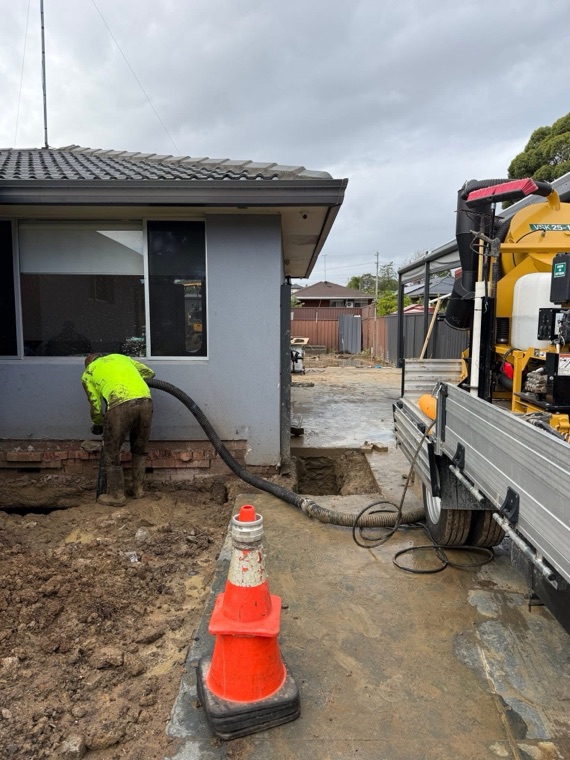 Residential side access hydro excavation with vac truck Sydney